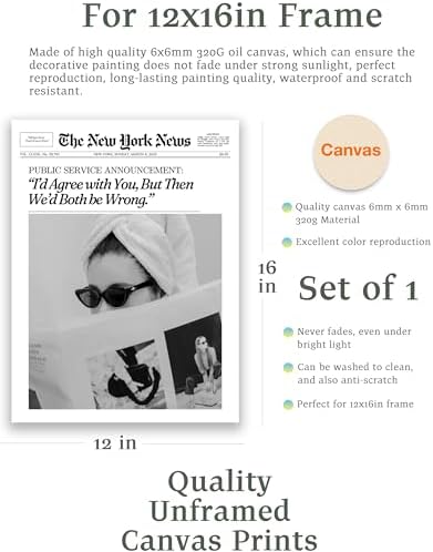 EcoHest 12x16 in Cool Girl Newspaper Canvas Art