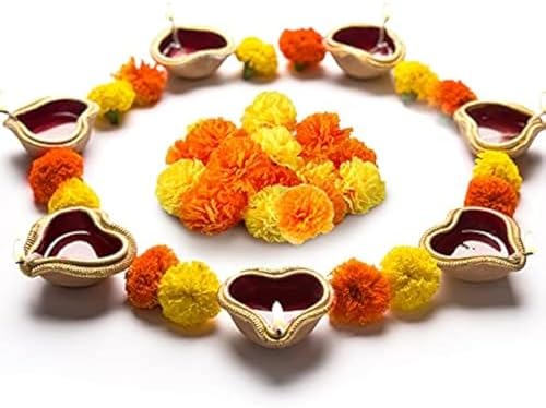 Waydress 20 Pcs Artificial Marigold Flowers Halloween,Gold and Orange