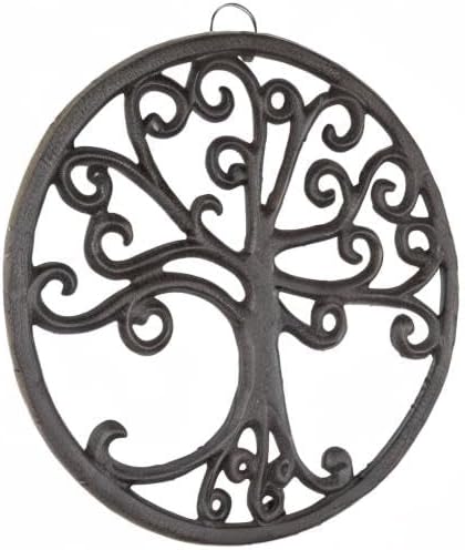 GASARÉ, Cast Iron Trivet for Hot Dishes, Pots, and Pans, Metal Trivet, Tree of Life Design, Rubber Feet Caps, Ring
