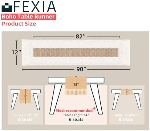 FEXIA Boho Table Runner for Fall Home Decor 12x90 Rustic with Tassels