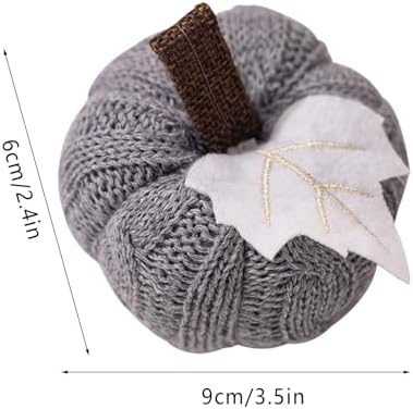 Kuriozud Faux Fall Harvest Crochet Pumpkins Small Knit Pumpkins Rustic Farmhouse Pumpkins Foam Pumpkins for Thanksgiving Halloween Autumn Mantel Table Décor (Grey, 9cmx9cmx6cm)