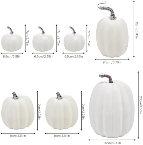 Halloween Autumn Harvest Festival 7 Artificial Pumpkins of Various Styles Decorate Rural Style Farmhouses Foam Pumpkins Thanksgiving Dinner Party Home Festival Autumn Decoration (White)