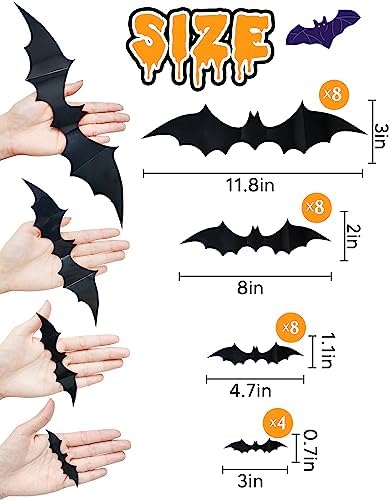 28 Pcs 3D Halloween Decorations Bats Decor,5 Sizes Bats Wall Decor Indoor