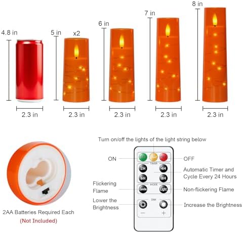 Raycare Orange Halloween Flameless LED Pillar Candles with Remote Timer