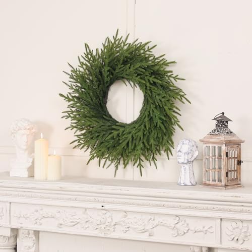 26" Artificial Norfolk Pine Wreath, Christmas Greenery for Front Door Decor