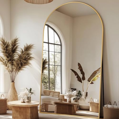 Antok 82" x44” Arched Full Length Mirror, Floor Mirror with Stand, Gold