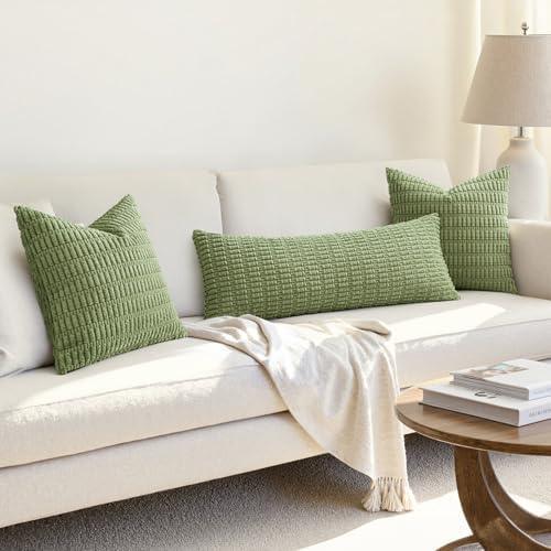 MIULEE Lumbar Corduroy Throw Pillow Cover for Bed 14x36 Beige Pack of 1