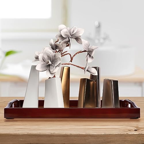 MDLUU Plastic Serving Tray, Ottoman Tray with Cutout Handles, Rectangle Butler Tray for Breakfast in Bed, Coffee Table Decor, Party (Red Brown)