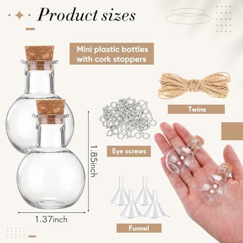 Bokon 25Pack 1oz Plastic Mini Potion Bottles with Corks, 1.4x1.8 In, Round