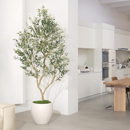 LYERSE Faux Olive Tree 8ft with Large Olive Branches and Lifelike Olive