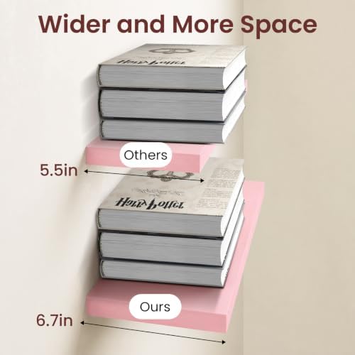 BAYKA Pink Floating Shelves 22.5in, Set of 2, Wall Mounted for Wall Decor