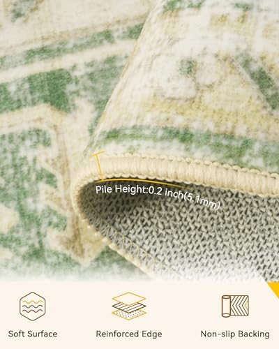 RELEANY Washable Area Rug, Square 7'x7', Green/Yellow