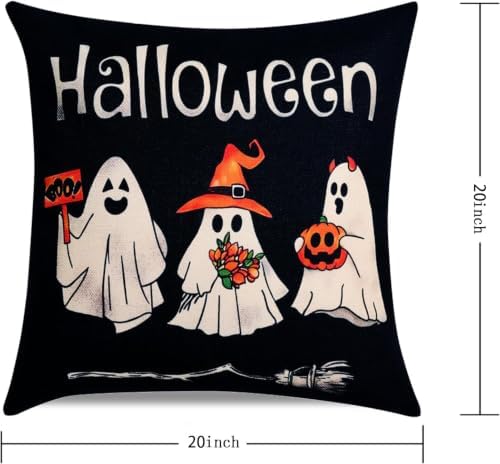 Hongsome Ghost Halloween Decor-Throw Pillow Covers 20x20 in Set of 4,Spooky Gothic Linen Pillow Case for Couch Fall Christmas Holiday Outdoor Burnt Orange Black White Decorations (Black, 20"x20")