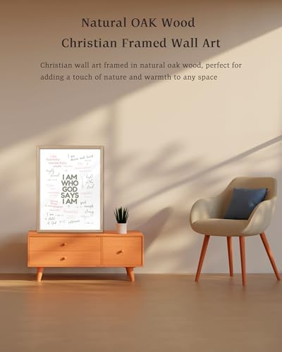KensTro 12x16 Oak Framed I Am Who God Says I Am Scripture Art