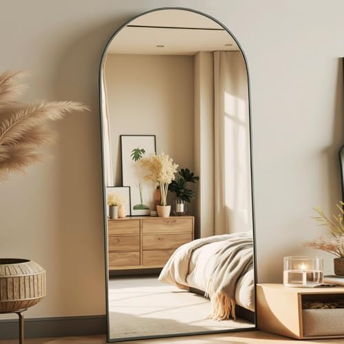 Prywot Arched Full Length Mirror, 70"x26" Free Standing Floor Mirror, Black