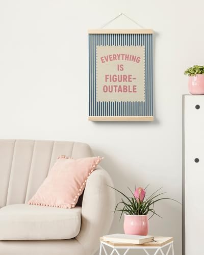 FGFK Everything Is Figureoutable Inspirational Wall Art Poster Hanger Frame, Retro Pink and Blue Positive Affirmations