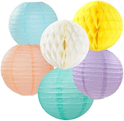 Pastel Rainbow Party Decorations Streamers - 14pcs Boy Girl Kids Birthday Supplies,Pink Yellow Blue Paper Lanterns Fan,Tissue Pom Poms,Honeycomb Balls, Baby Shower Wedding Decor Lasting Surprise