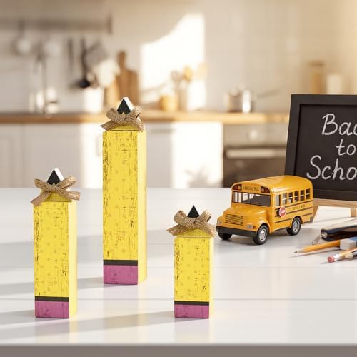 Smile Back to School Wooden Tabletop Decor - Pencil Shaped Desktop Signs - Classroom & Home Office Decorations Gift