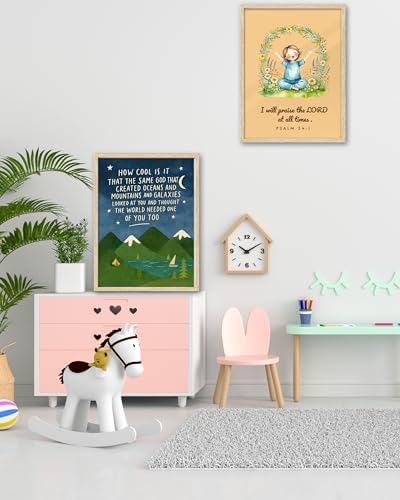 KensTro 16x20in Same God Creation Inspirational Christian Kids Wall Art,Natural OAK Wood Frame with Mountain Canvas