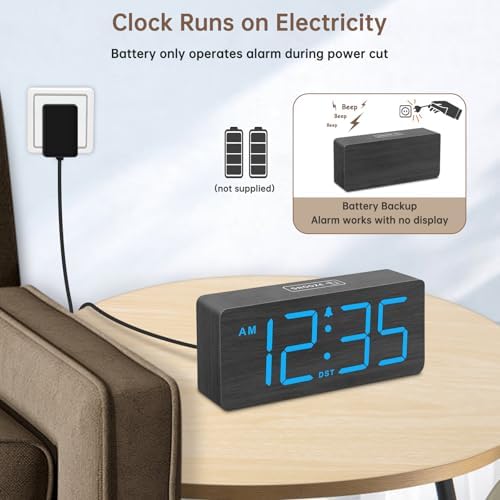 DreamSky Wooden Digital Alarm Clock for Bedroom with Large Numbers
