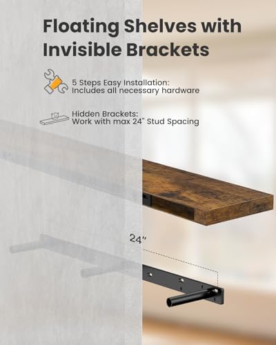 Amada 35.4" Floating Shelves for Wall Decor & Storage, Set of 3, Brown