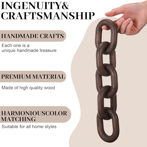 Decorative Wood Chain Link Decor Rustic 5 Link Wooden Chain Ornament / Dark Walnut / 13.78 Inch