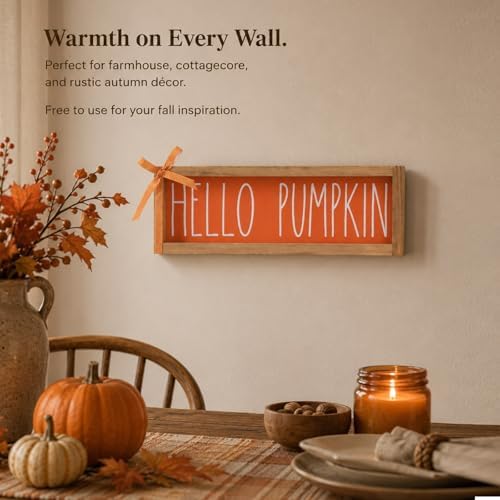 Hello Pumpkin Sign Fall Wall Table Mantle Shelf Desk Home Decor