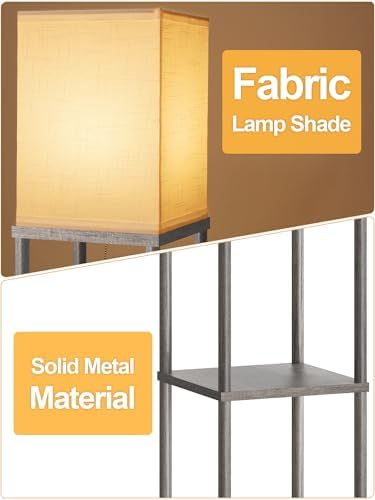 Floor Lamp with Shelves for Living Room Oak Gray, Shelf Floor Lamp with 3 CCT LED Bulb, Corner Display Standing Column