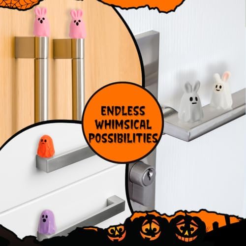 Ghost Figures Door Hinge Toppers Set of 5 - Cute Ghost Bunny Hinge Heads Decorative Topper - Magnetic Decorative Charms for Halloween Home Decor