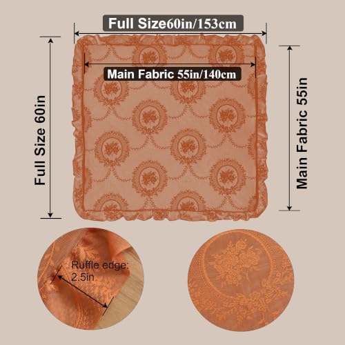 Lace Tablecloth Vintage Table Cloth (Orange, 55”x55”, Square)