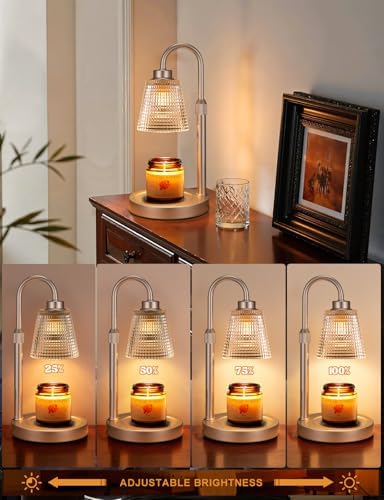 Champagne Gold Candle Warmer Lamp with Timer, Dimmable Candle Warmer for Home Decor, Height Adjustable Candle Lamp for