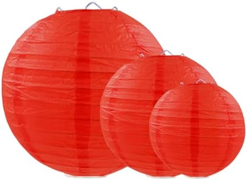 Red Paper Lanterns Round Hanging Lanterns for Birthday Wedding Baby Bridal Shower Christmas Home Party Decoration (9 PCS)