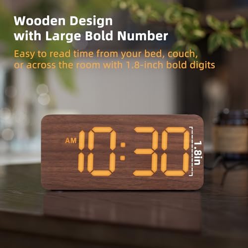 uscce Wooden Digital Alarm Clocks for Bedrooms with 0-100% Dimmable Display