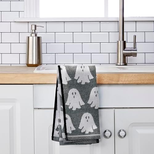 SKL Home Halloween Ghost Hand Towel Set-2pc, 100% Cotton Jacquard, Black