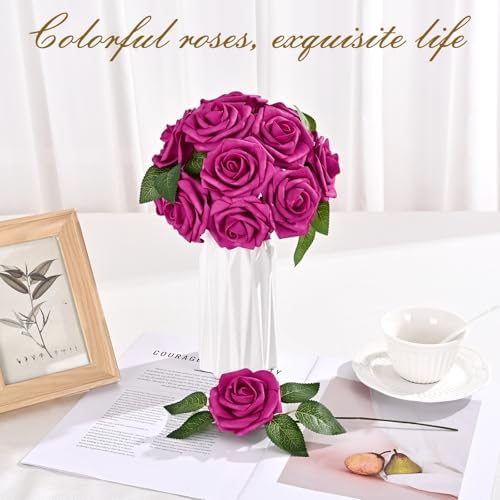 BLEUM CADE 36Pcs Artificial Flowers Fake Foam Roses with Stems for Wedding