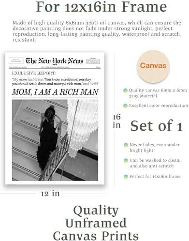 EcoHest 12x16 in Mom I Am a Rich Man Newspaper Canvas Art