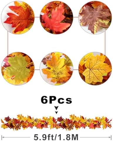 WOHOHOHO 6 Pack Fall Garland Maple Leaf Decorations, 5.9 Ft 72 Leaves Each