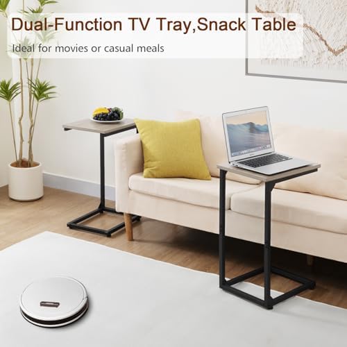 AMHANCIBLE C Shaped End Table, Slide Under Couch Table for Sofa