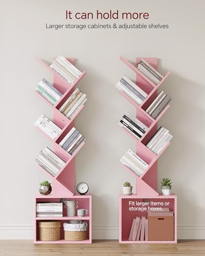 SUNMORY 6 Tier Tree Bookshelf, Tall Small Bookcase with Storage Cabinet