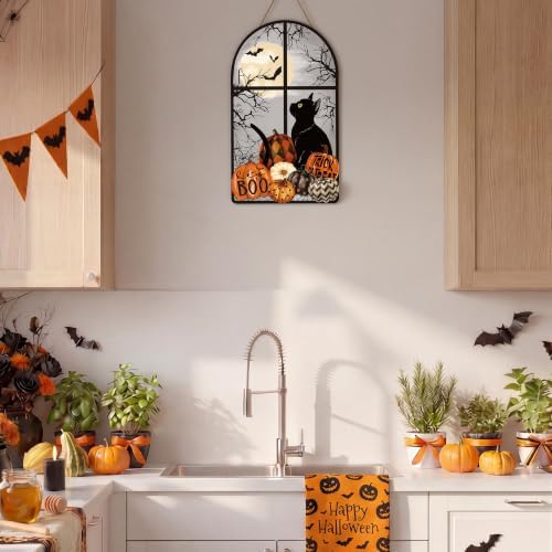Smile Halloween Wooden Door Hanger with Black Cat