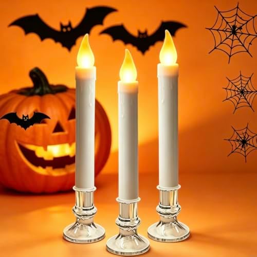 Christmas Window Candles, 9.3in Flameless Taper, Silvery, 6pcs
