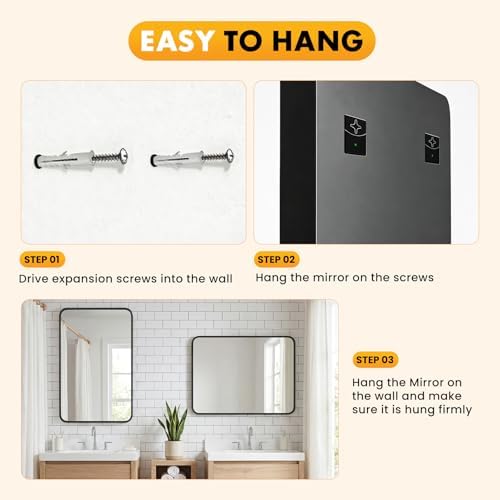 24"x 36" Black Bathroom Mirror for Sink, Rectangle Vanity Mirror