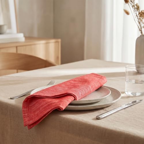 Urban Villa Cloth Napkins 100% Cotton Highly Absorbent Washable Reusable Premium Dinner Napkins Ideal for Gifts for Mothers Day Hotel Farmhouse Parties - Red/White Chambray (20" x 20", Set of 12)