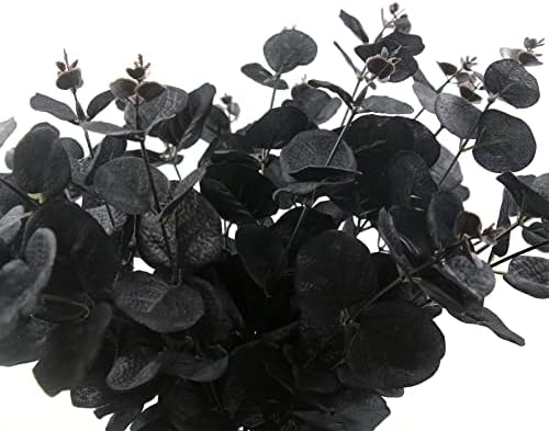 Hananona 6 Pcs Artificial Black Eucalyptus Stems, 14" Eucalyptus Leaves Branches Bouquet for Flower Arrangement DIY, Black Silk Flowers for Home Halloween Farmhouse Decor (Black, 6)