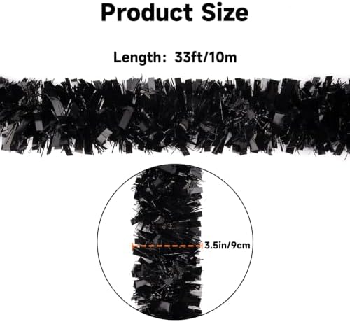 KINGLAKE Halloween Black Tinsel Garland 33 FT