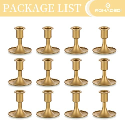 Candlestick Holders Taper Candle Holders, Romadedi Gold Candle Stick Candle Holder for Table Centerpiece, Wedding Reception, Festive Christmas Mantel Decoration or Home Decor, Set of 12