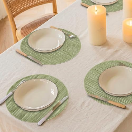 Niviy Round Placemats, Placemats Set of 4 Washable Place Mats, Green 15"