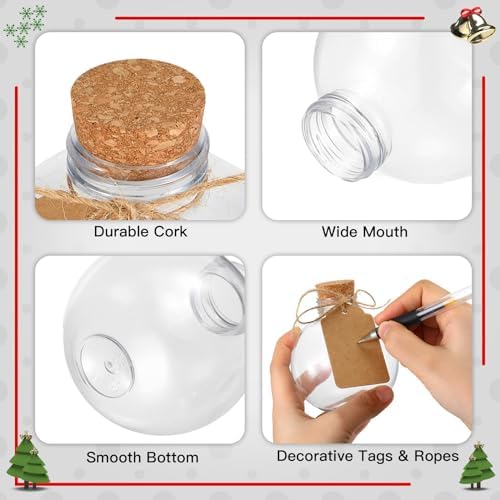 Maxcheck 20 Pcs 8.5 oz Plastic Potion Bottles with Corks Spherical Round Bottles Christmas Ball Shape Decorative Bottles Candy Jar with Twine and Labels for Halloween Christmas Party Favor Gift