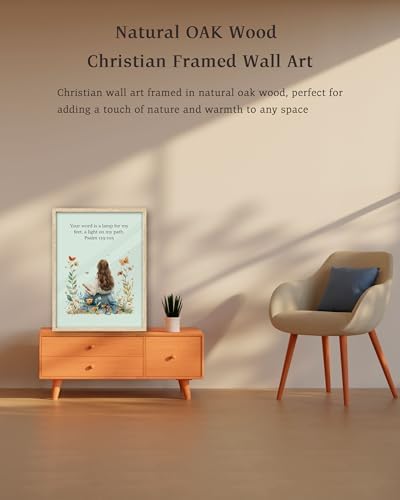 KensTro 12x16 Oak Framed Psalm 119:105 Christian Wall Art