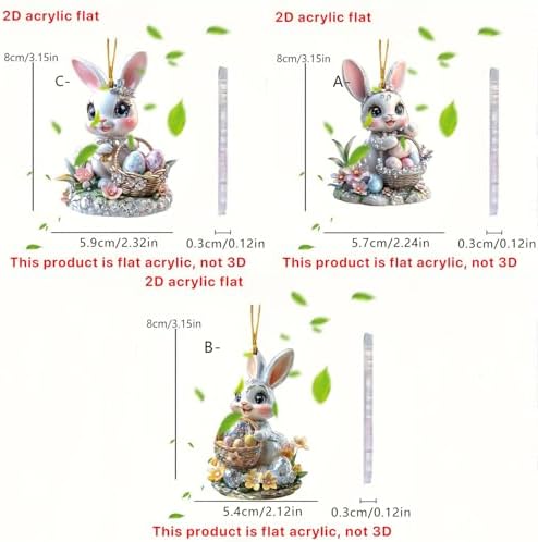 3 Pcs Easter Decorations Acrylic Hanging Ornaments Bunny Flower Garland Designs DIY Crafts Mini Rhinestones Glitter Rabbit Hanging Pendants for Easter Theme Decoration Supplies